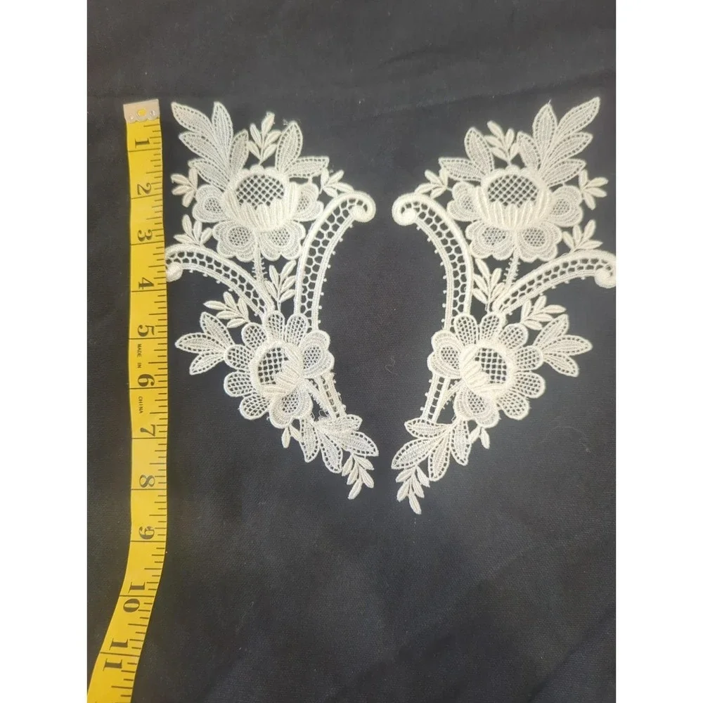Bridal Vintage Ivory Floral Lace Applique Pair 8